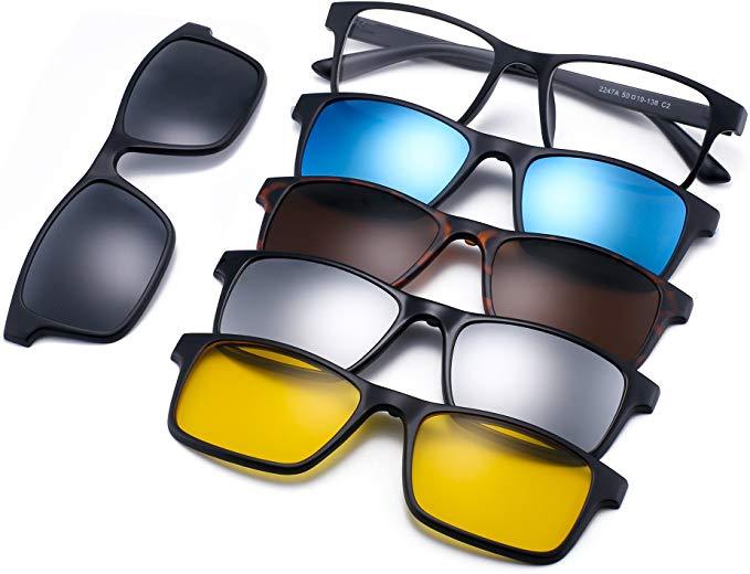 Lunettes de soleil carré 6 en 1 magnétiques optiques polarisées