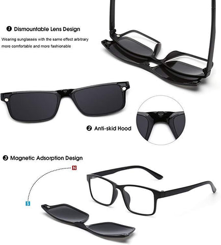 Image of Lunettes de soleil carré 6 en 1 magnétiques optiques polarisées